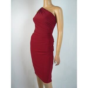 Ralph Lauren Burgundy Wine Ruched Matte Jersey One Shoulder Sheath Dress 4 NEW